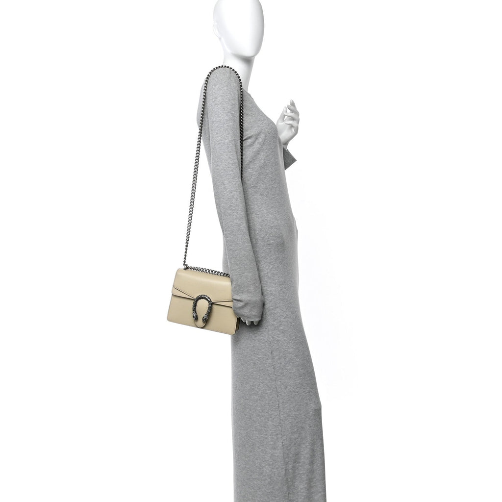 Gucci Textured Calfskin Crystal Mini Dionysus Shoulder Bag Mystic White