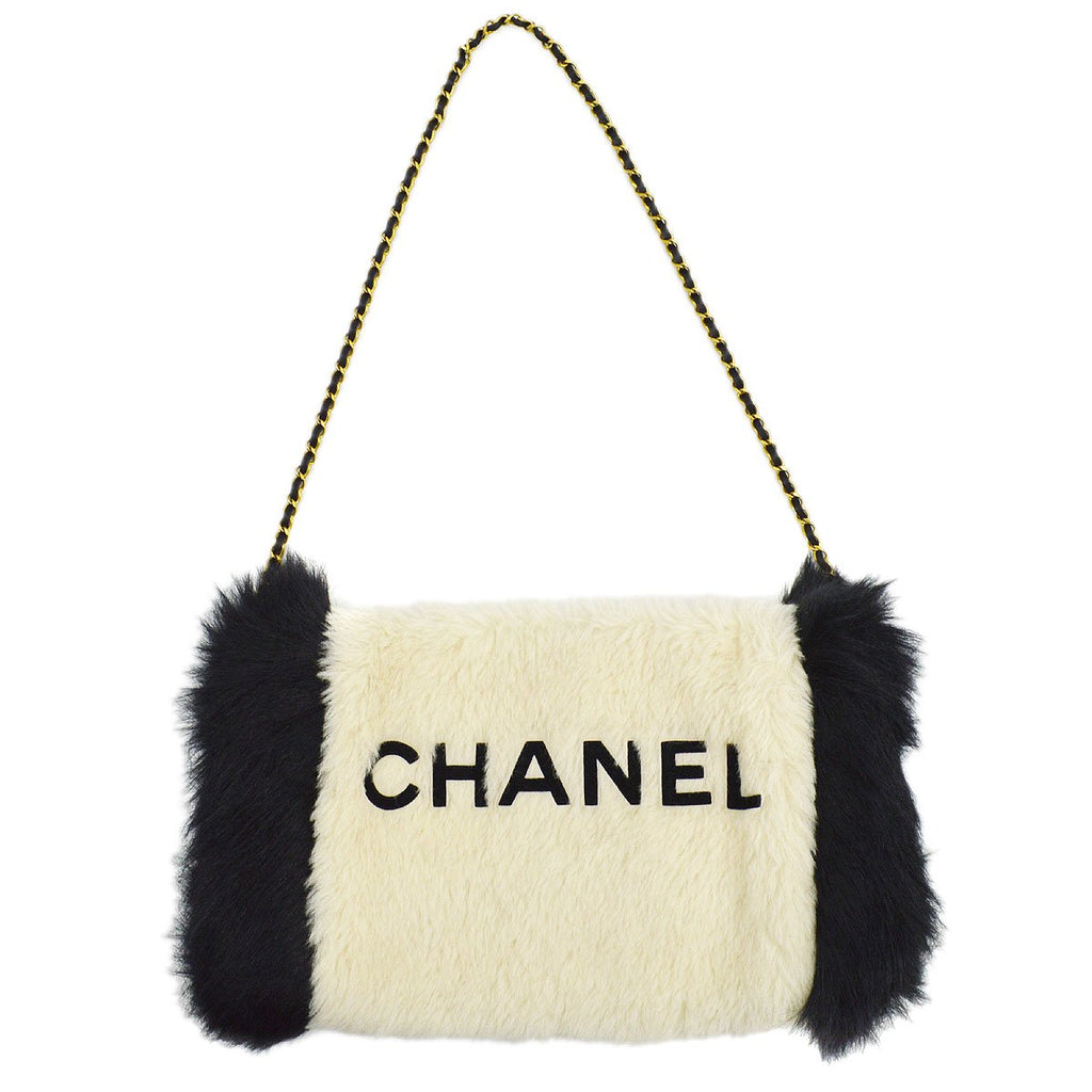 CHANEL 1994 Ivory Faux Fur Logo Arm Warmer Bag