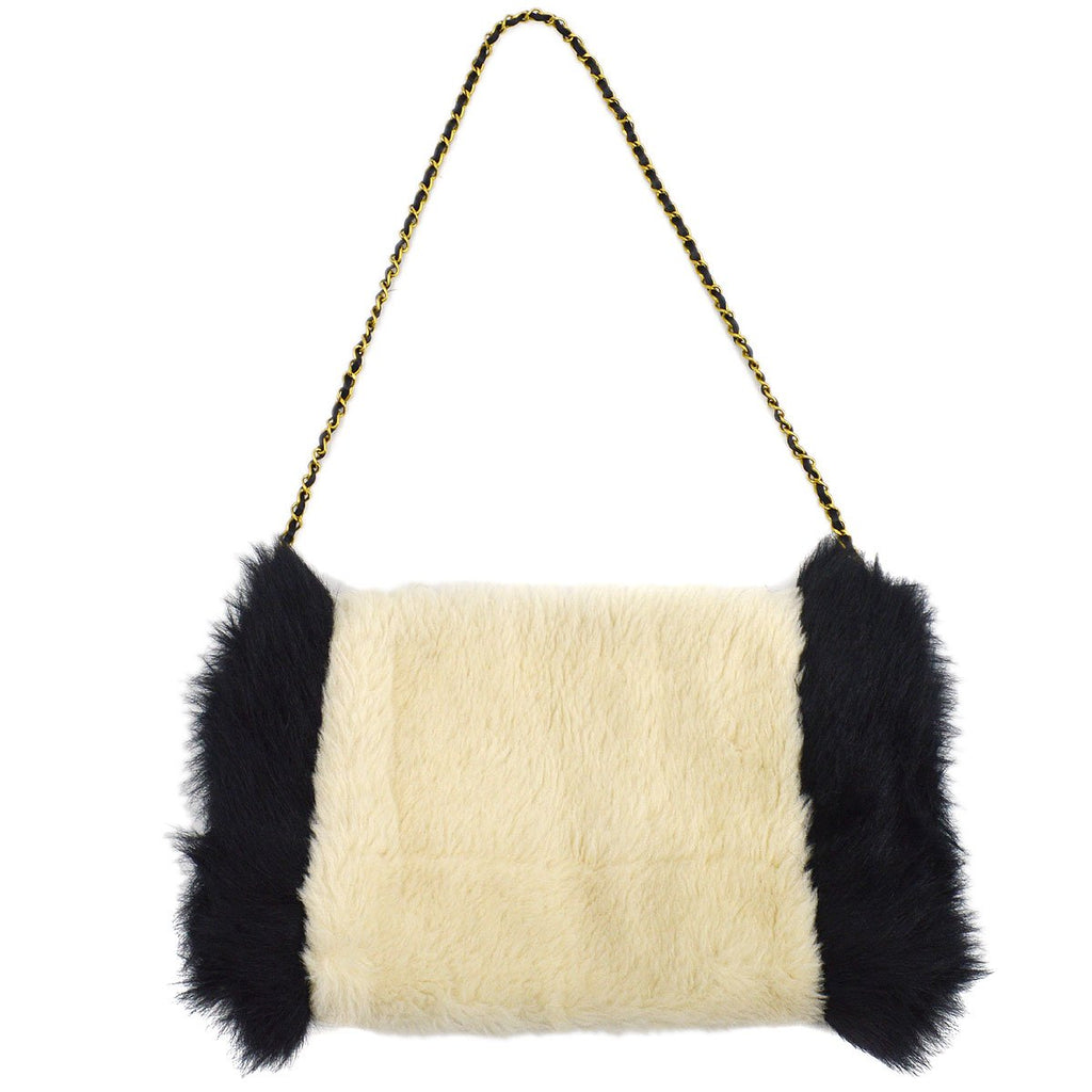 CHANEL 1994 Ivory Faux Fur Logo Arm Warmer Bag