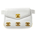 CHANEL 1991-1994 White Lambskin Triple CCs Belt Bag #85