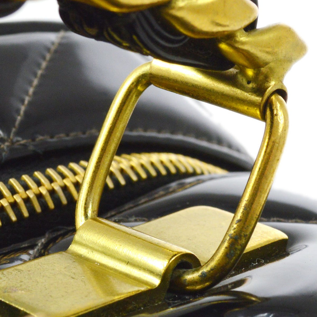 CHANEL 1994-1996 Black Patent Leather Quilted 2way Bag Medium