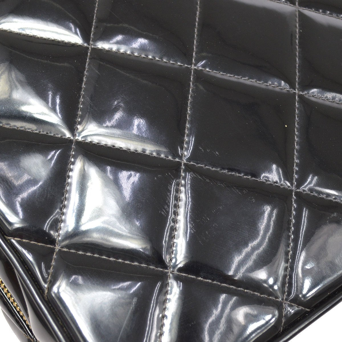 CHANEL 1994-1996 Black Patent Leather Quilted 2way Bag Medium