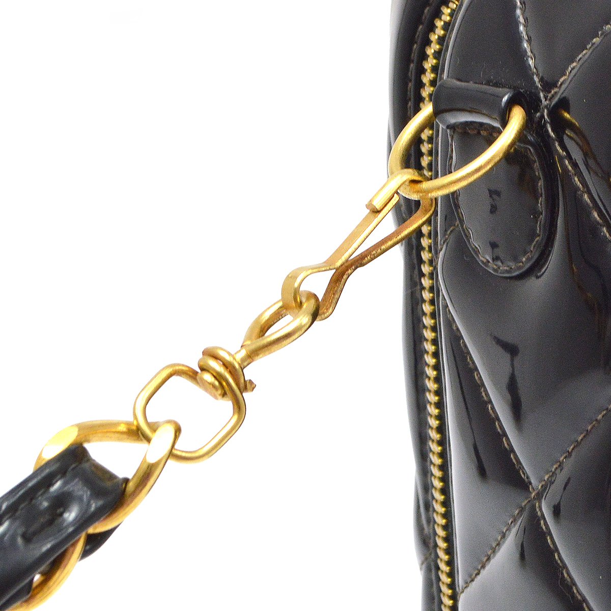 CHANEL 1994-1996 Black Patent Leather Quilted 2way Bag Medium