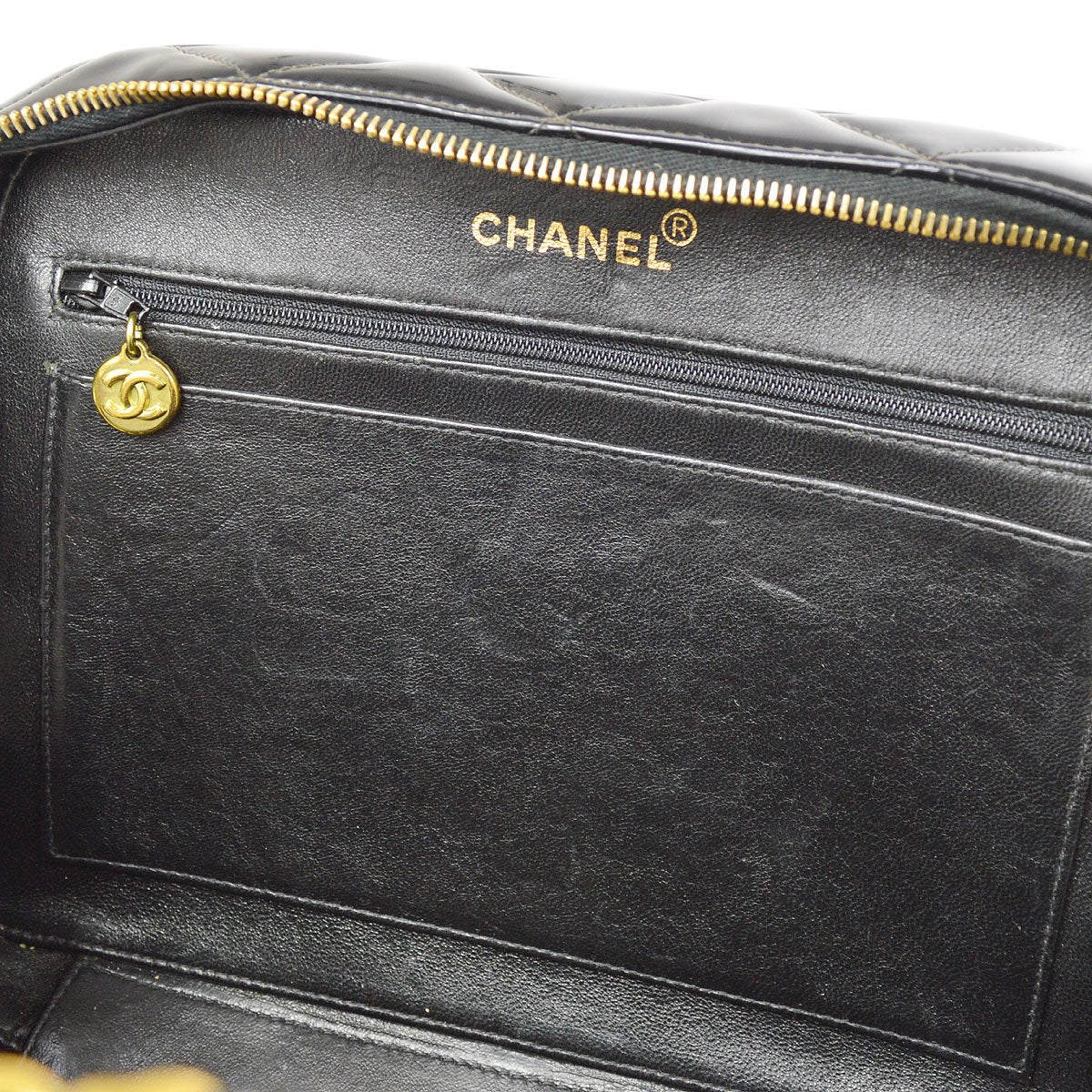 CHANEL 1994-1996 Black Patent Leather Quilted 2way Bag Medium