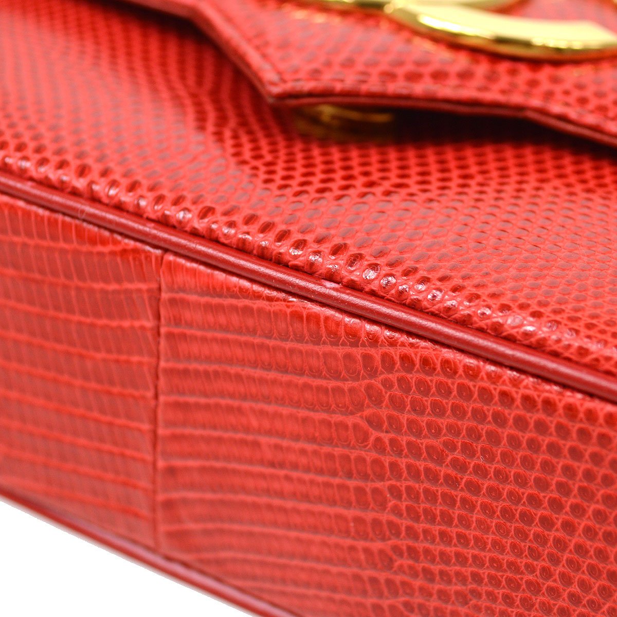 CHANEL 1989-1991 Red Lizard Pointed Flap Bag Mini