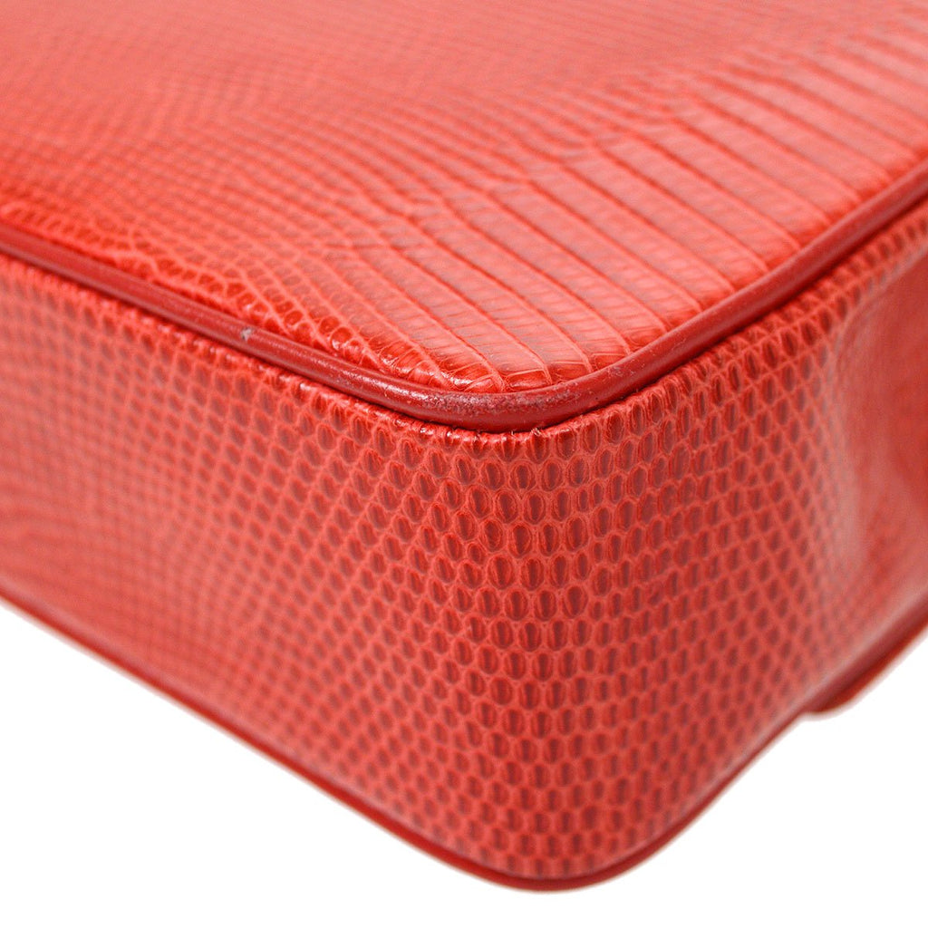 CHANEL 1989-1991 Red Lizard Pointed Flap Bag Mini