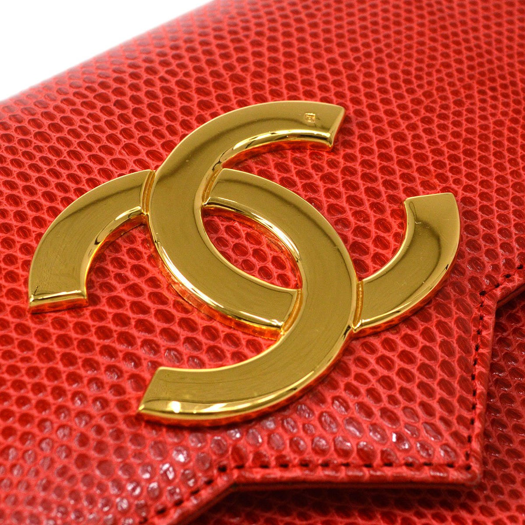 CHANEL 1989-1991 Red Lizard Pointed Flap Bag Mini
