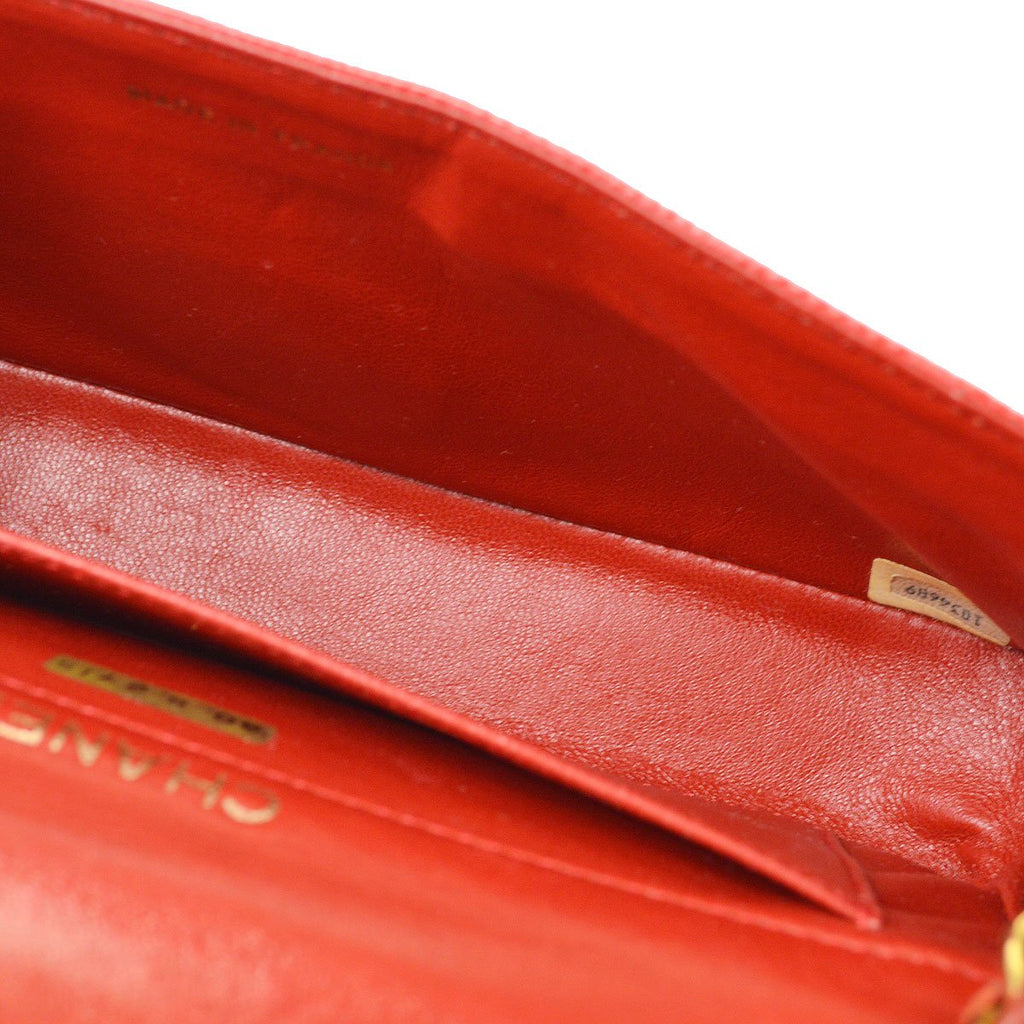 CHANEL 1989-1991 Red Lizard Pointed Flap Bag Mini