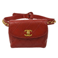 CHANEL 1980’s Red Lambskin Cosmoline Belt Bag #75