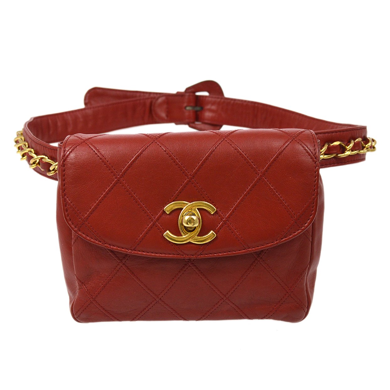 CHANEL 1980’s Red Lambskin Cosmoline Belt Bag #75