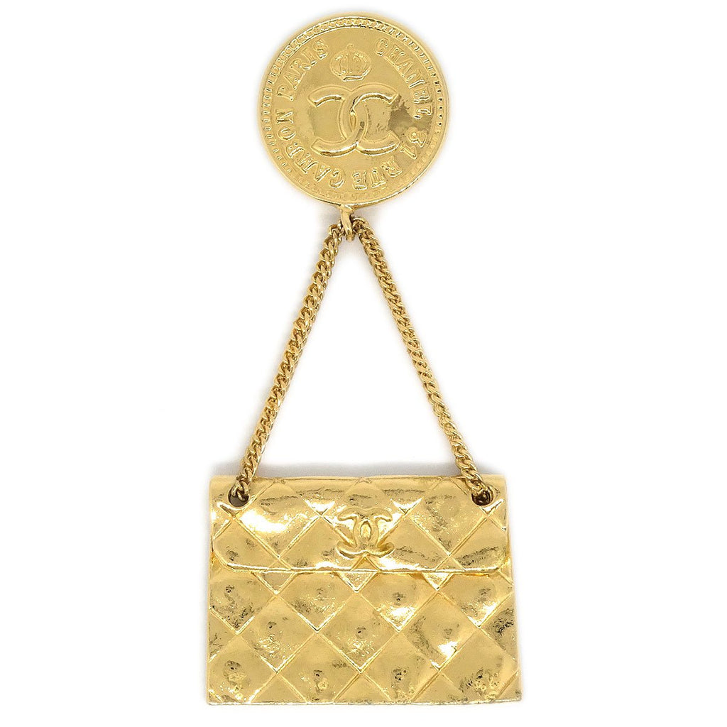 CHANEL 1990 Bag Brooch Gold 25
