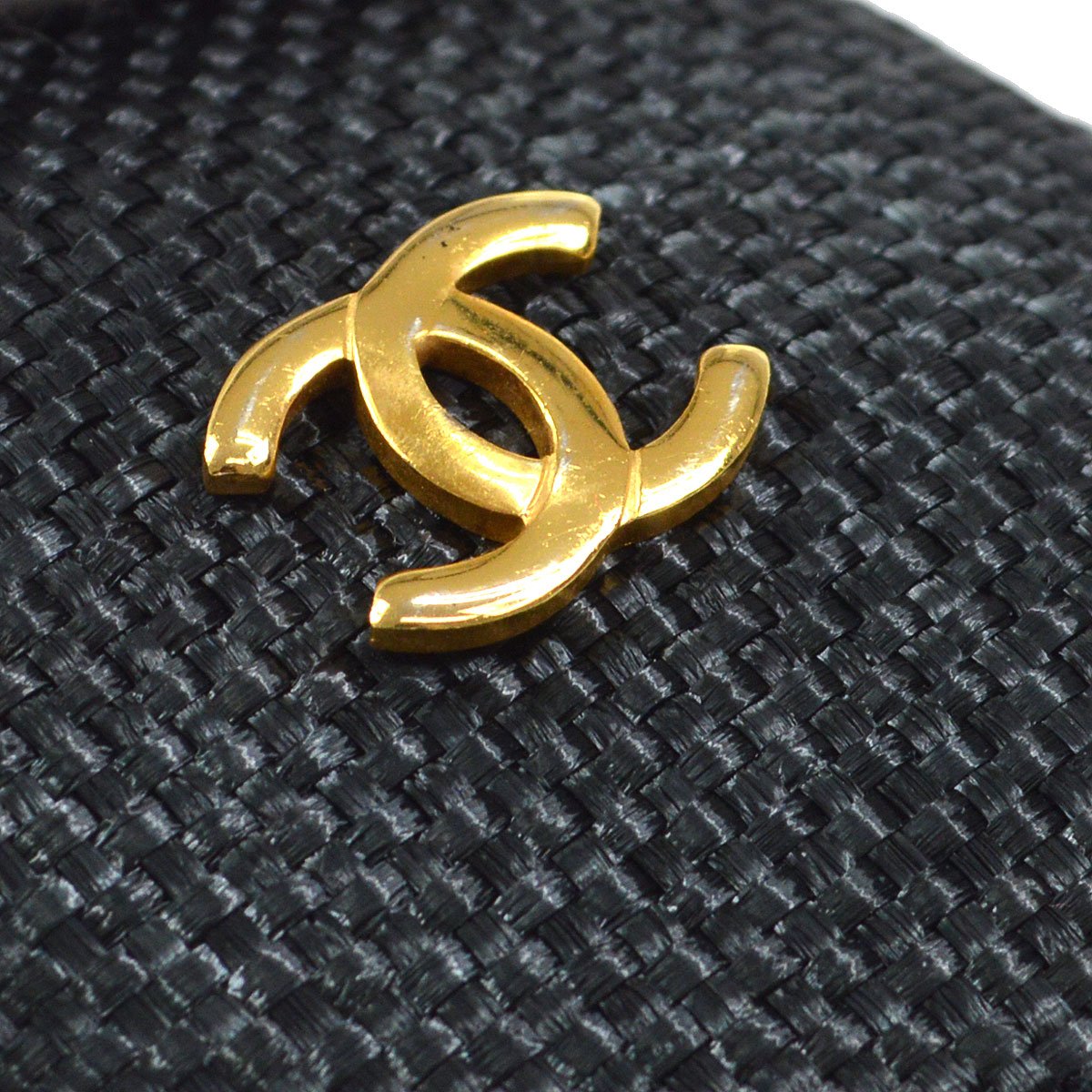 CHANEL Mini Pouch Black Straw Bag Charm
