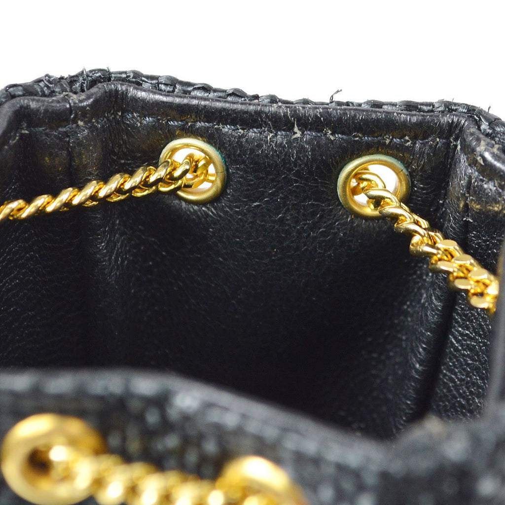 CHANEL Mini Pouch Black Straw Bag Charm