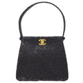 CHANEL 1997-1999 Double Sided Turnlock Handbag Black Satin