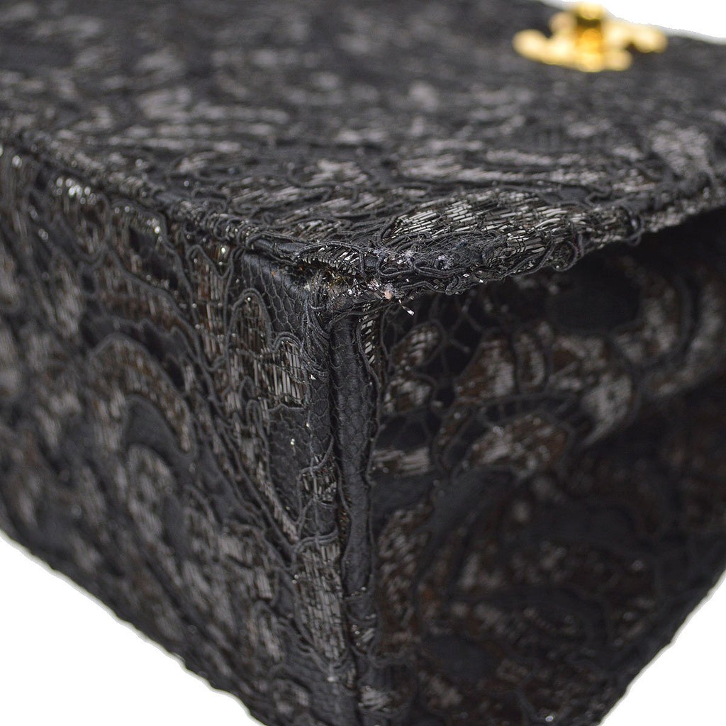 CHANEL 1997-1999 Double Sided Turnlock Handbag Black Satin