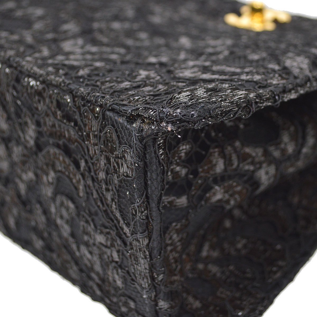 CHANEL 1997-1999 Double Sided Turnlock Handbag Black Satin