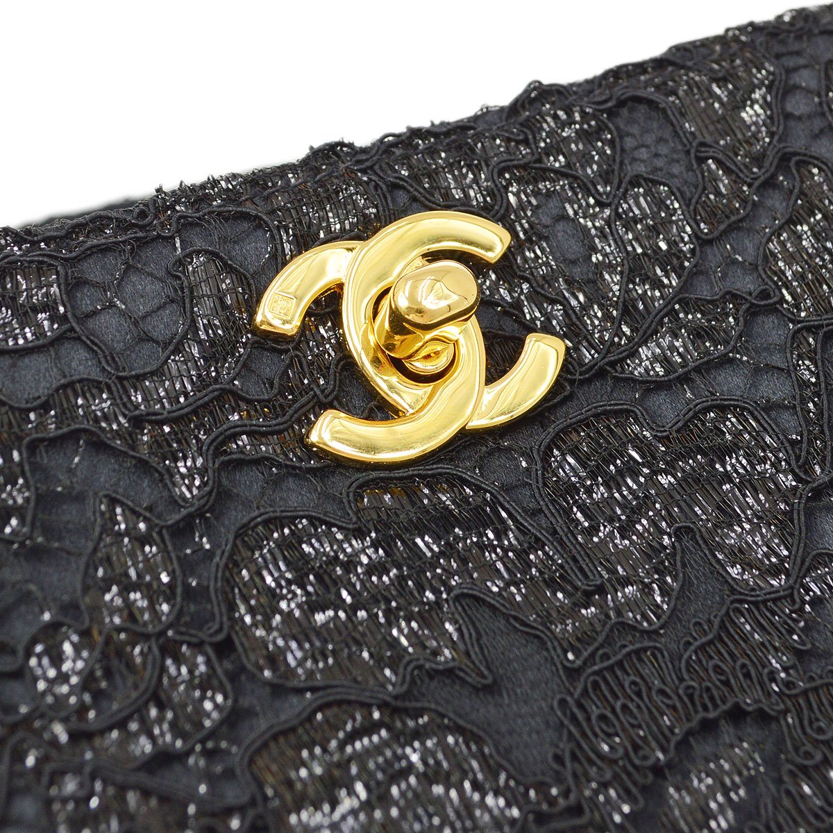 CHANEL 1997-1999 Double Sided Turnlock Handbag Black Satin