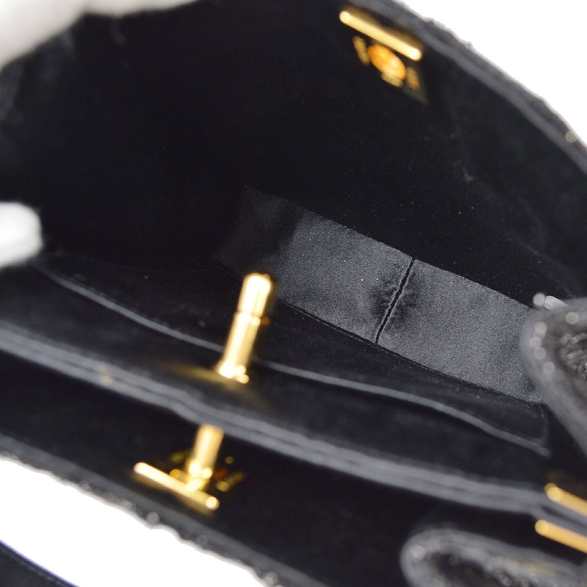 CHANEL 1997-1999 Double Sided Turnlock Handbag Black Satin