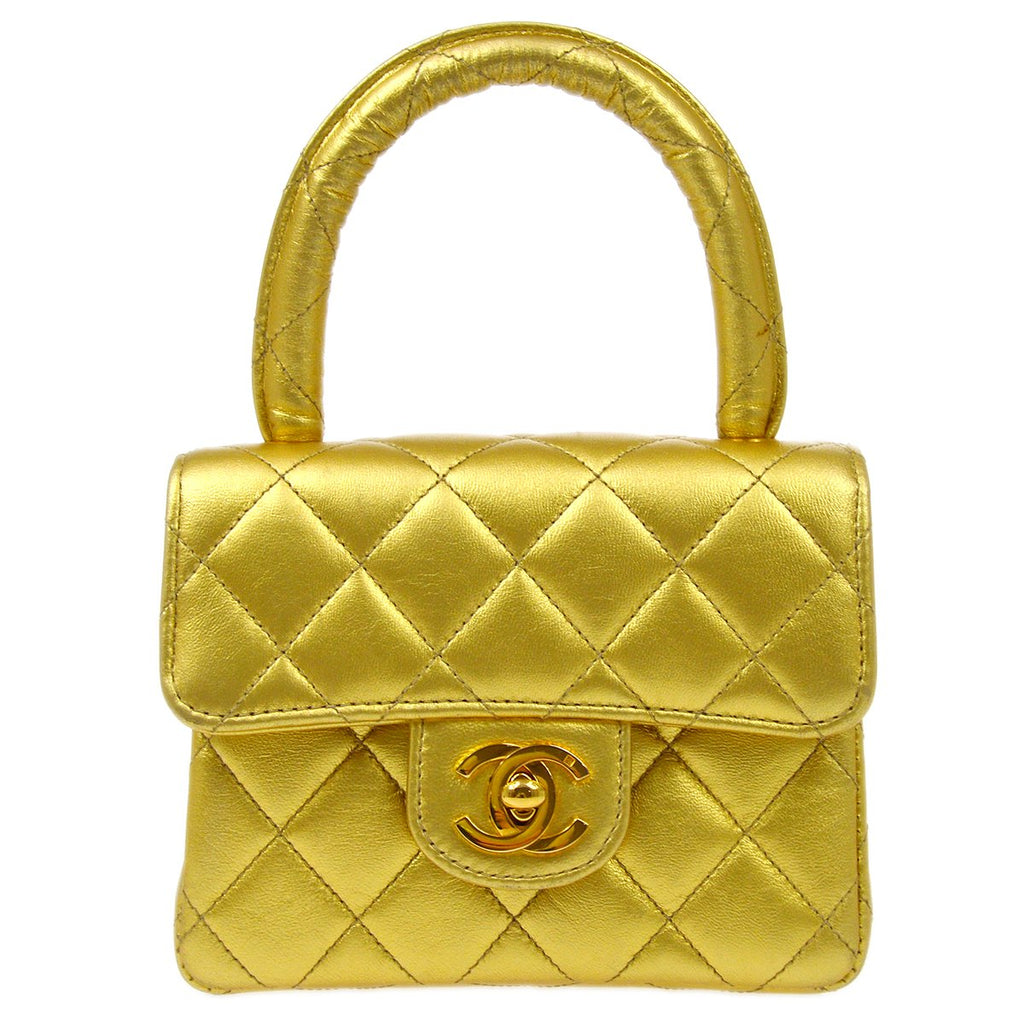 CHANEL 1994 Gold Lambskin Top Handle Bag Micro