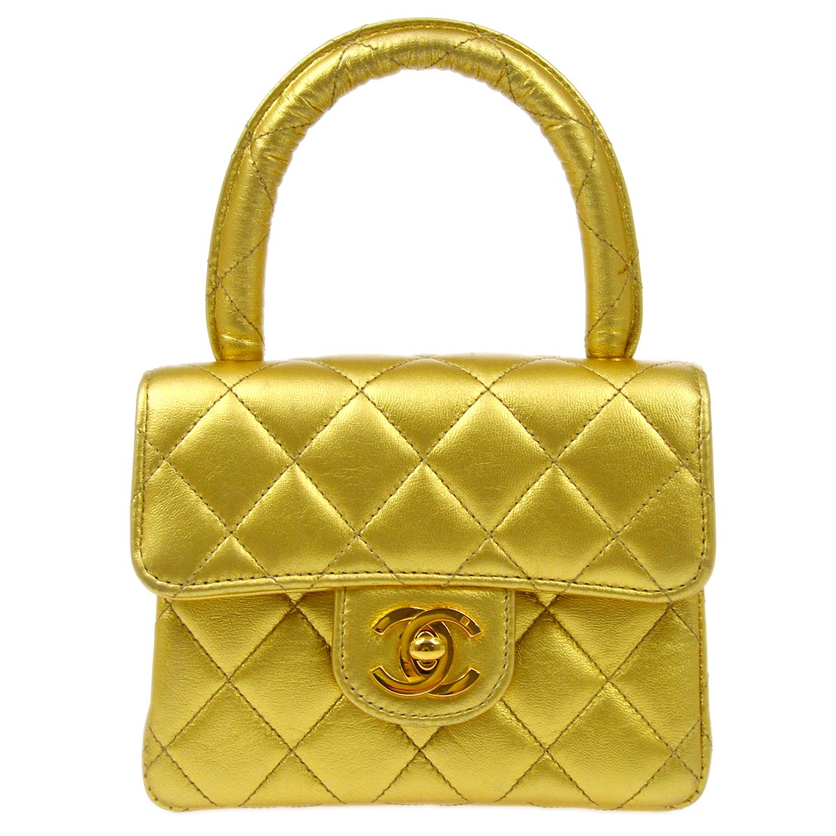 CHANEL 1994 Gold Lambskin Top Handle Bag Micro