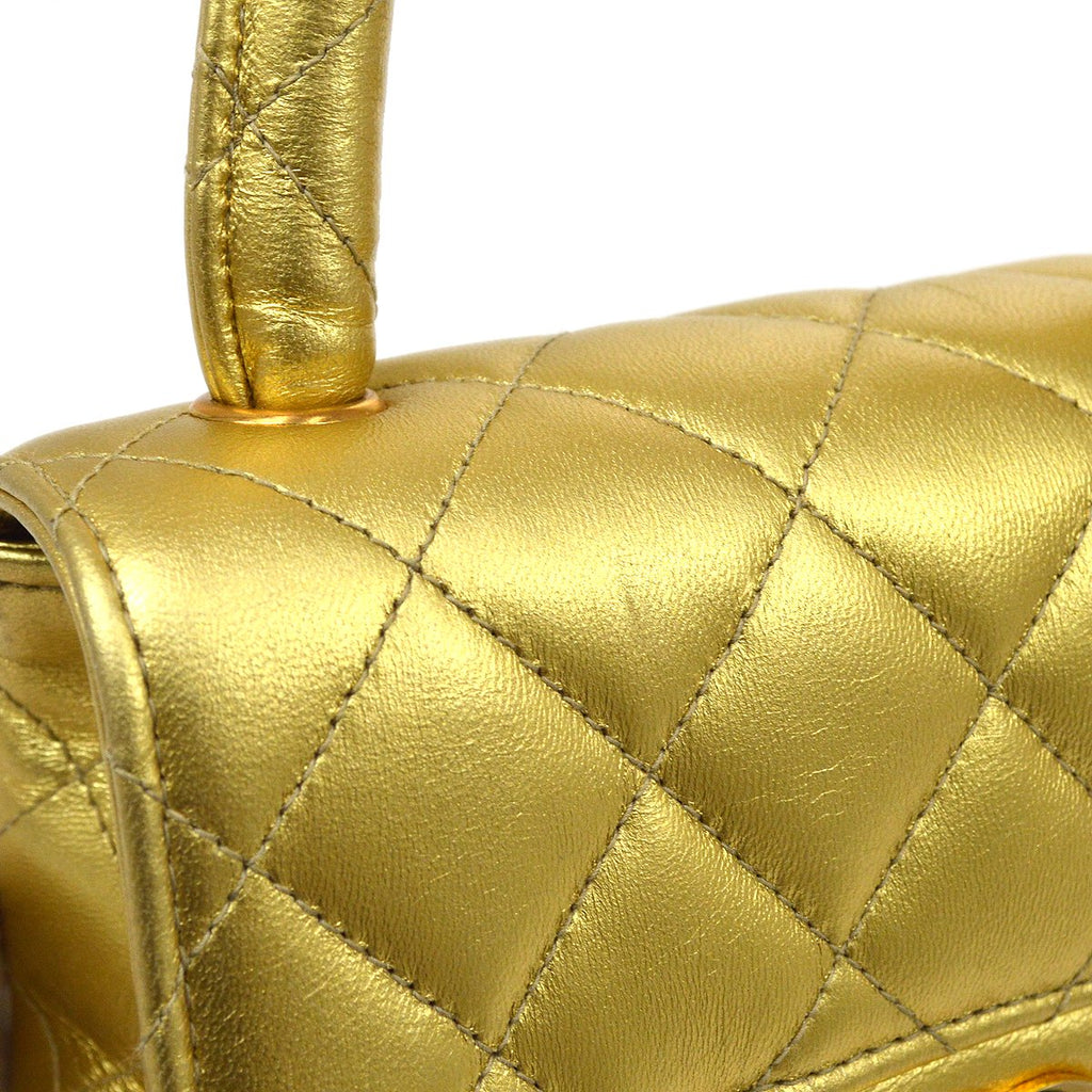CHANEL 1994 Gold Lambskin Top Handle Bag Micro