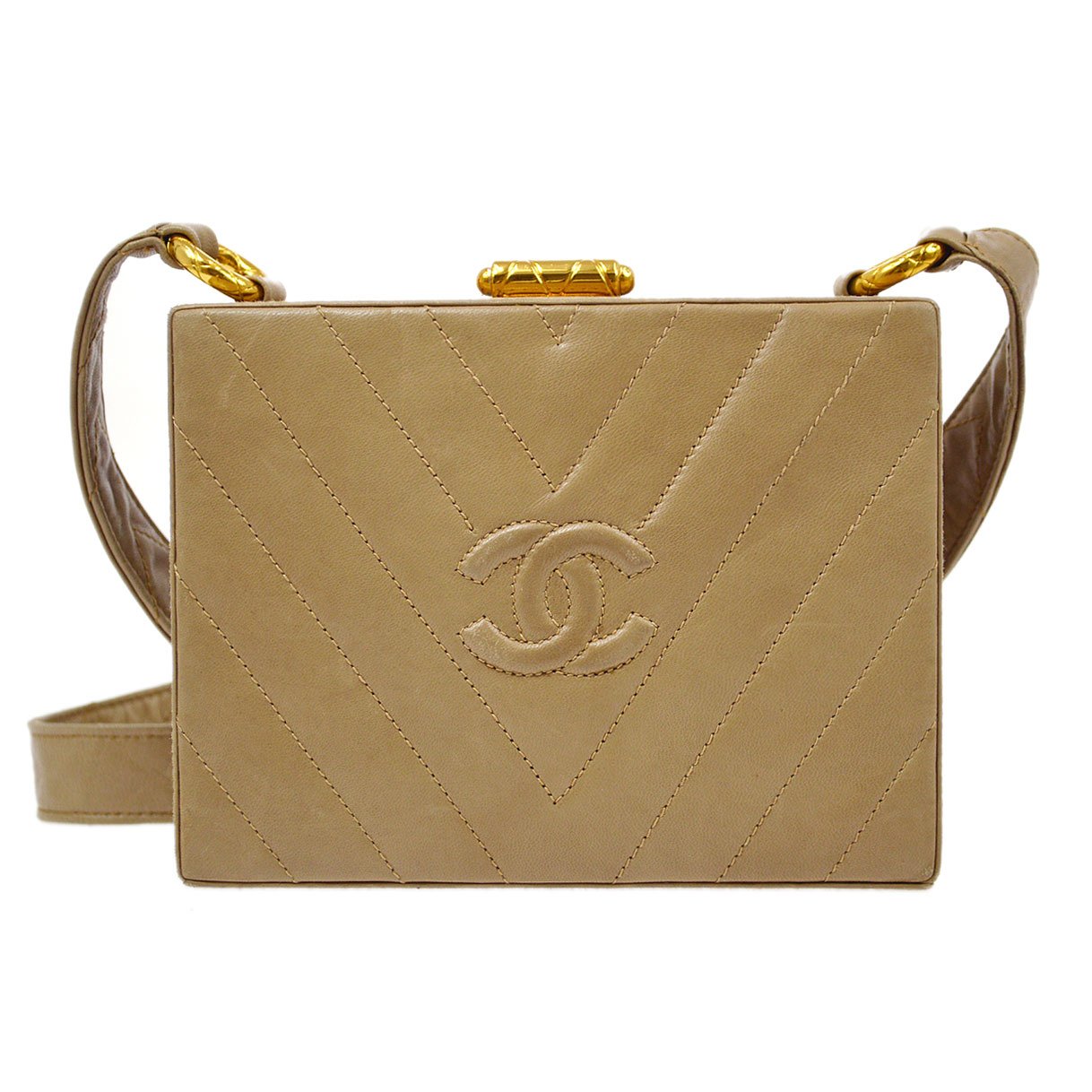 CHANEL 1997-1999 Chevron Box Bag Beige Lambskin