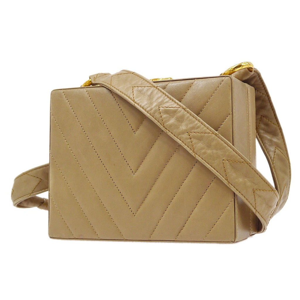 CHANEL 1997-1999 Chevron Box Bag Beige Lambskin