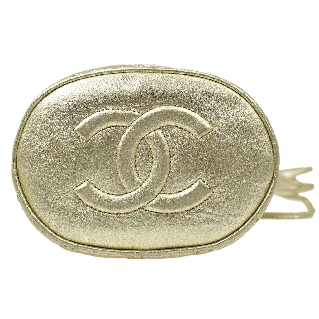CHANEL 1989-1991 Gold Lambskin Drawstring Bucket Bag