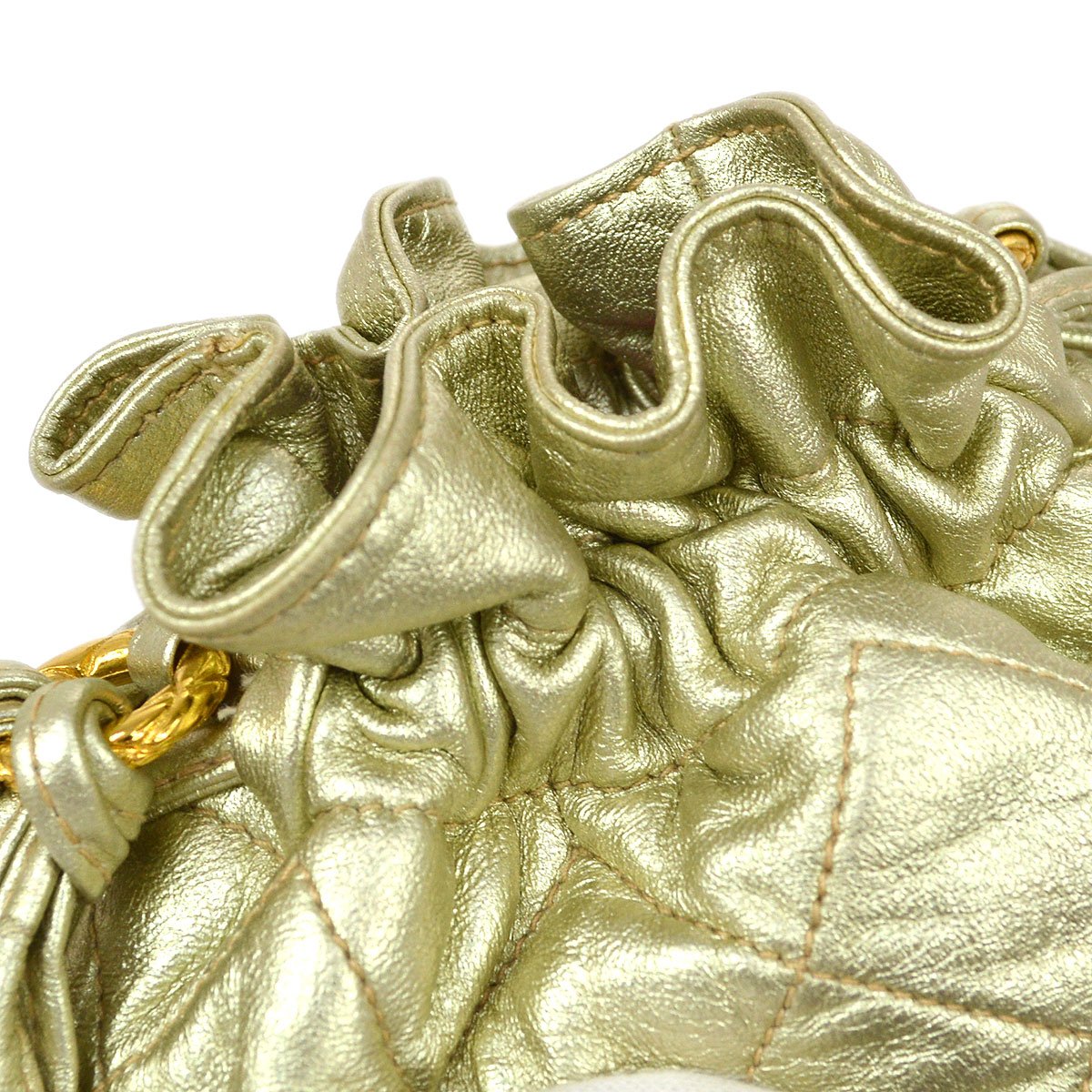 CHANEL 1989-1991 Gold Lambskin Drawstring Bucket Bag