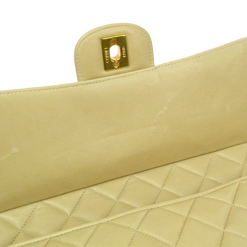 CHANEL 1991-1994 Beige Lambskin Quilted Pocket Camera Bag Large