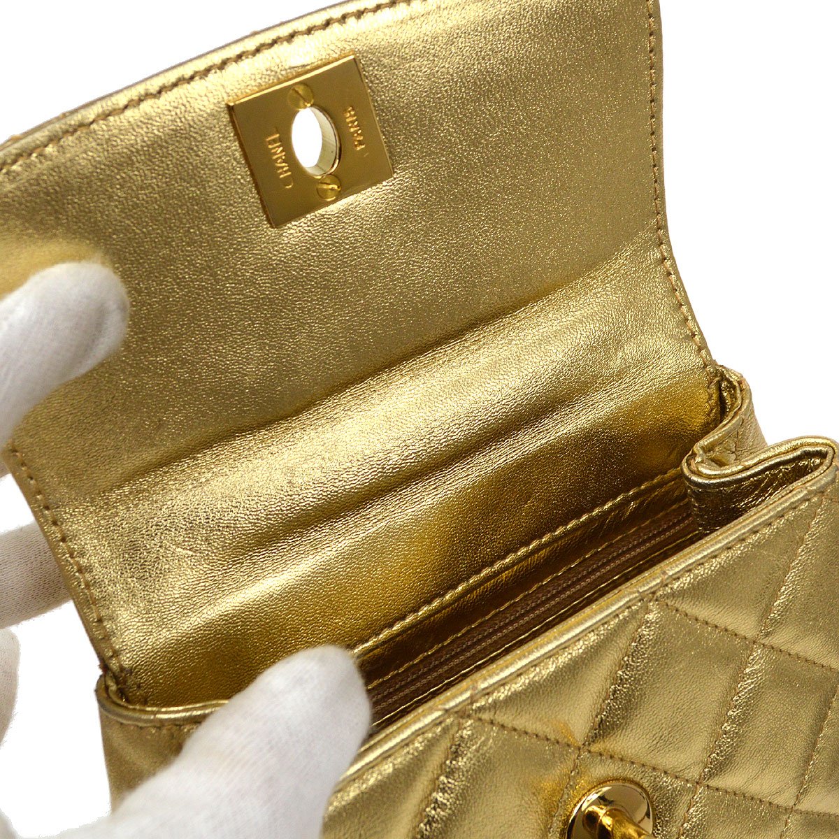 CHANEL 1996-1997 Chain Belt Bum Bag Gold Lambskin
