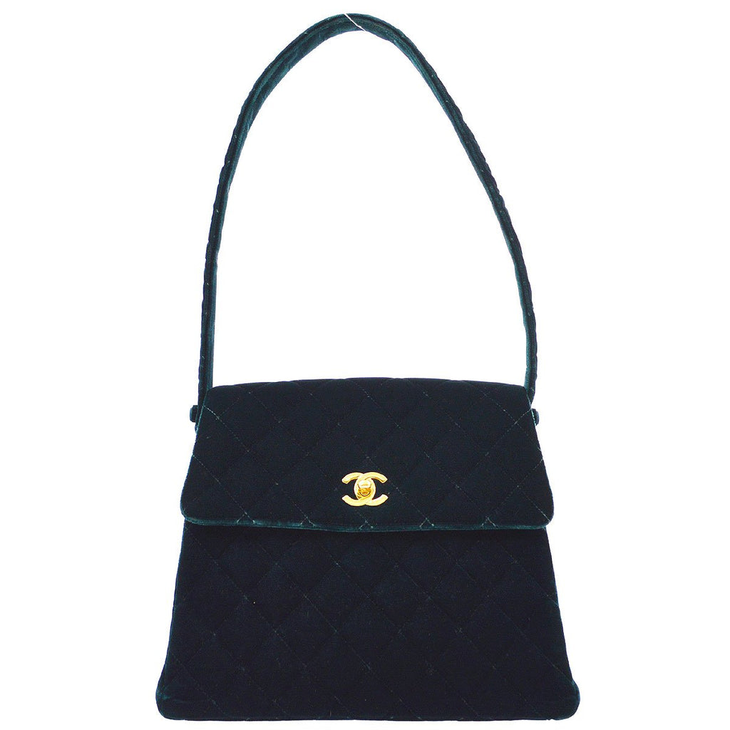 CHANEL 1997-1999 Green Velvet Flap Shoulder Bag