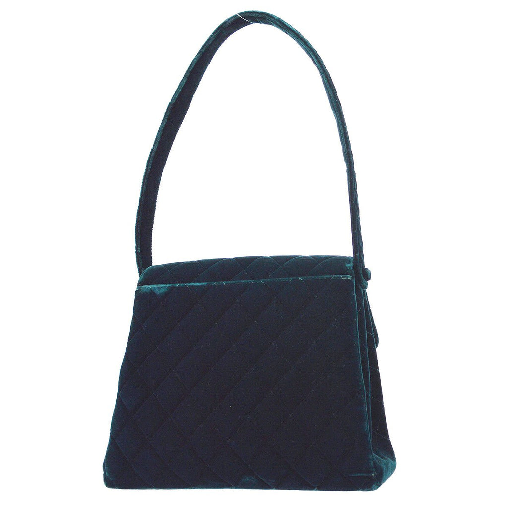 CHANEL 1997-1999 Green Velvet Flap Shoulder Bag