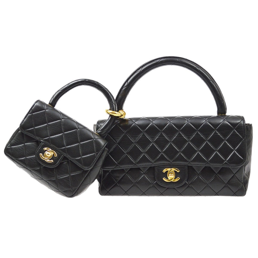 CHANEL 1994 Classic Flap Handbag Set Black Lambskin