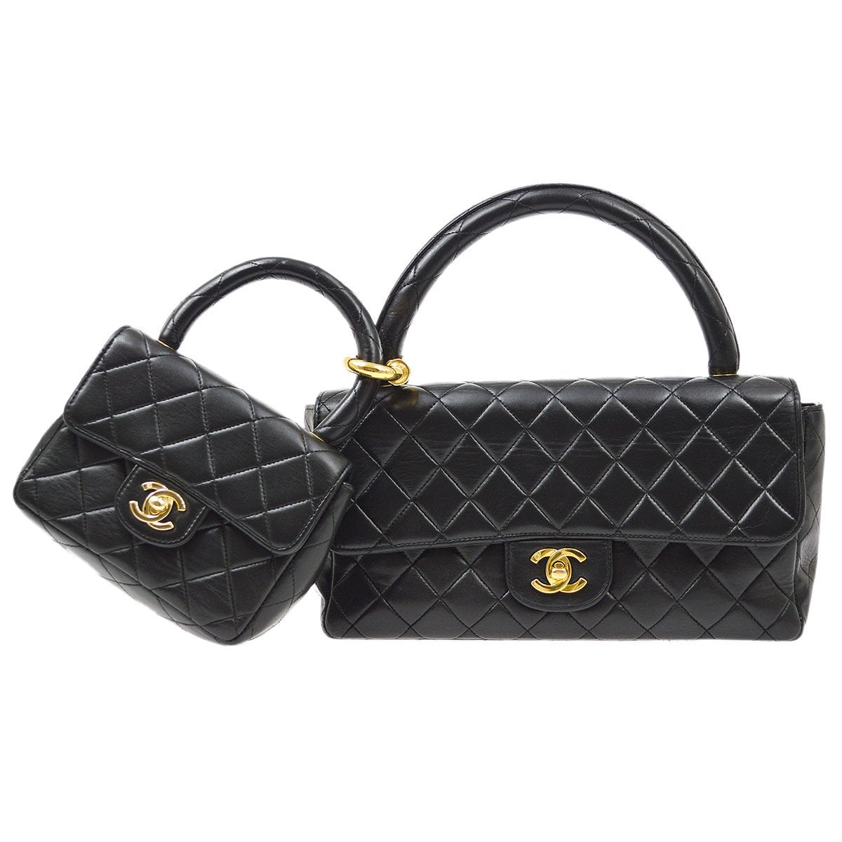 CHANEL 1994 Classic Flap Handbag Set Black Lambskin