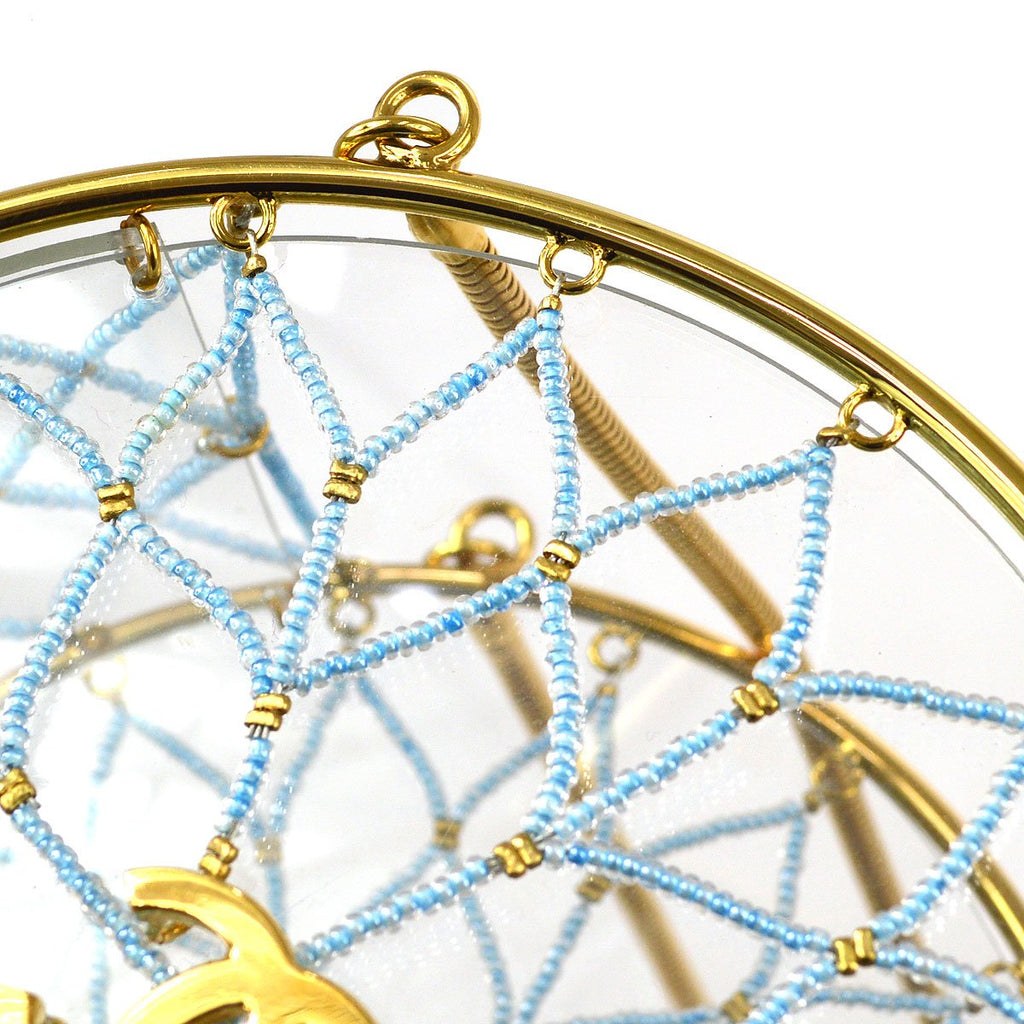 CHANEL 1990s Minaudiere Dreamcatcher Beaded Gold Transparent Round Circle Bag