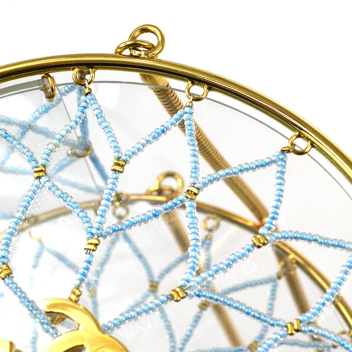 CHANEL 1990s Minaudiere Dreamcatcher Beaded Gold Transparent Round Circle Bag