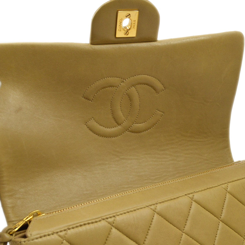 CHANEL 1994-1996 Beige Lambskin Quilted CF Backpack Medium