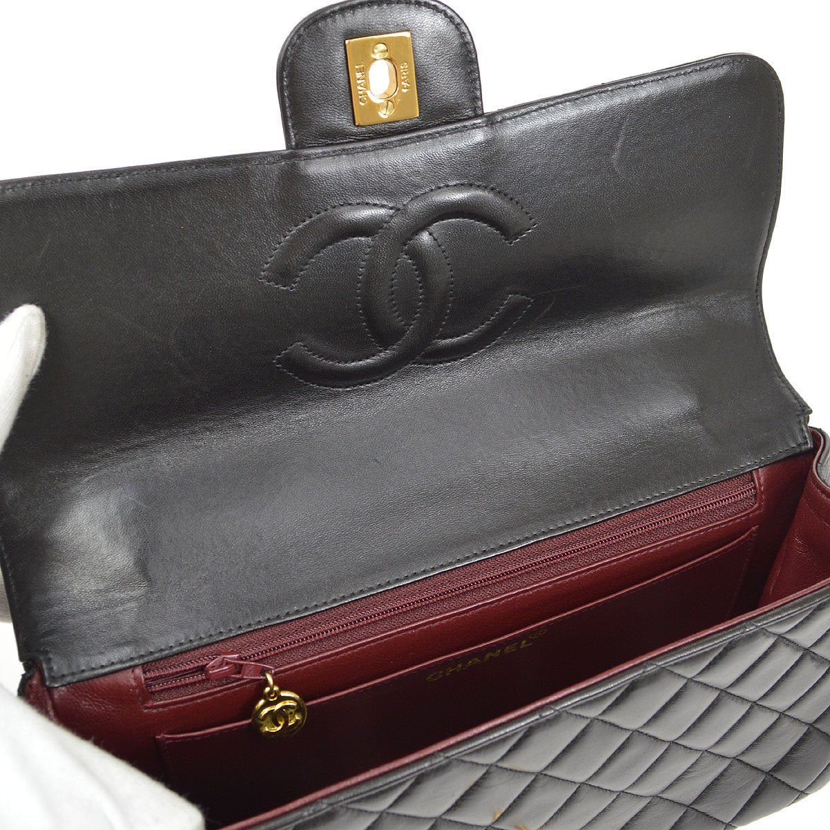 CHANEL Hand Bag Black Lambskin