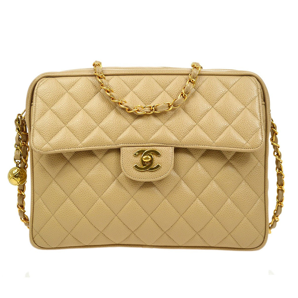 CHANEL 1994-1996 Beige Caviar Pocket Camera Bag Large