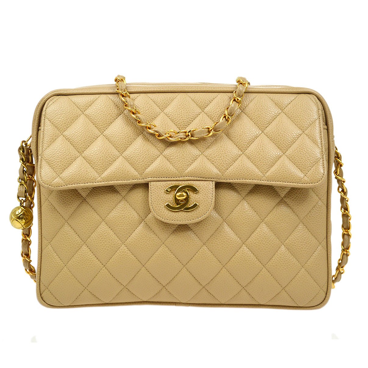 CHANEL 1994-1996 Beige Caviar Pocket Camera Bag Large