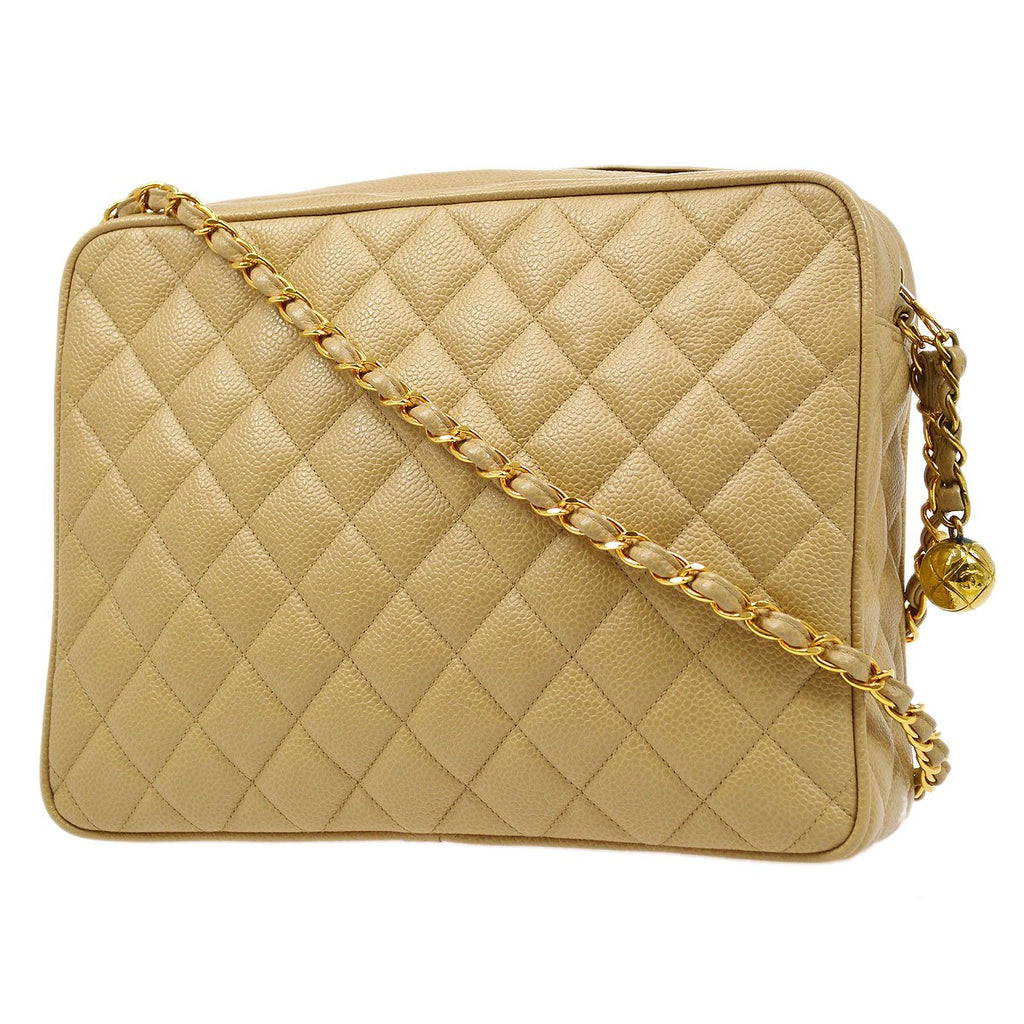 CHANEL 1994-1996 Beige Caviar Pocket Camera Bag Large