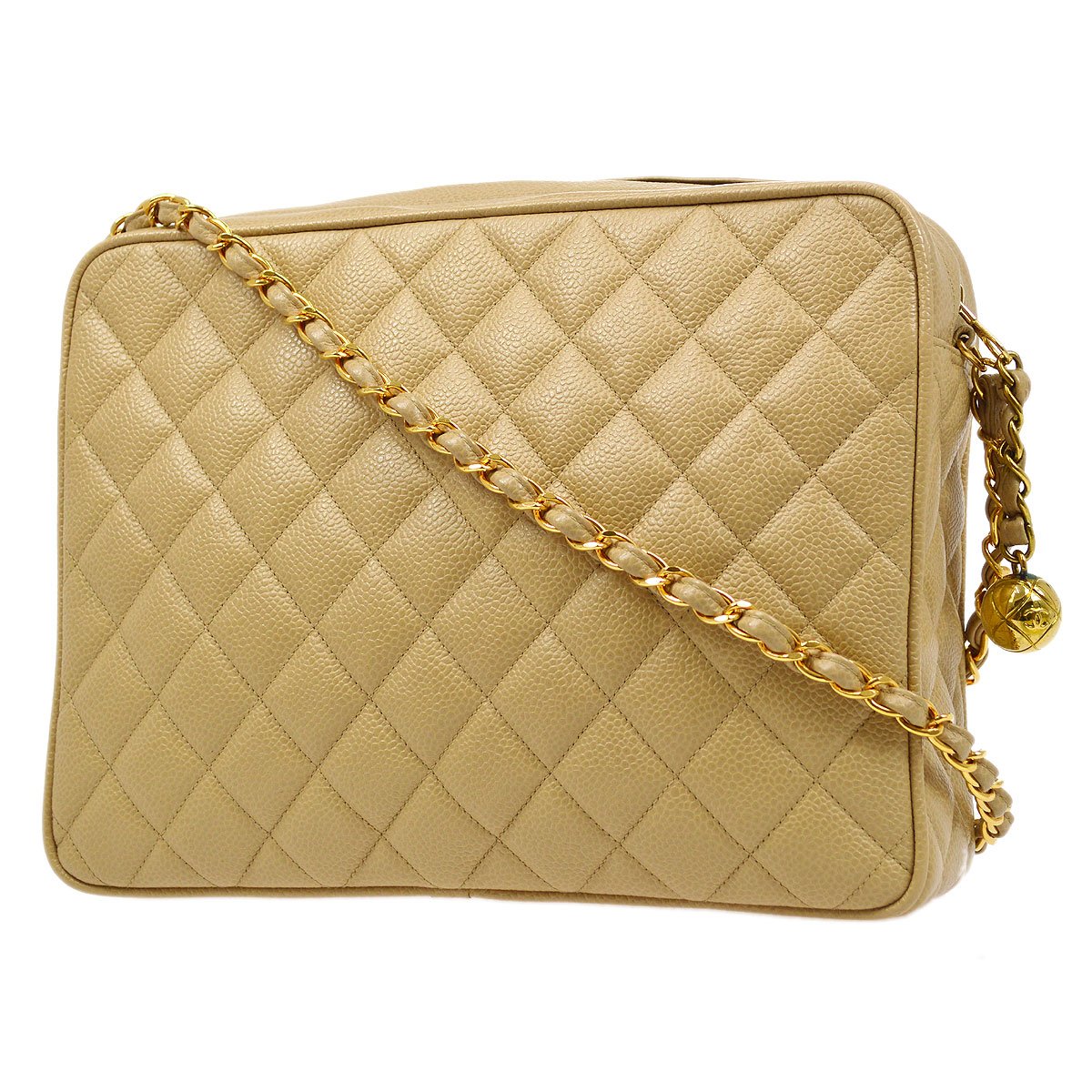 CHANEL 1994-1996 Beige Caviar Pocket Camera Bag Large