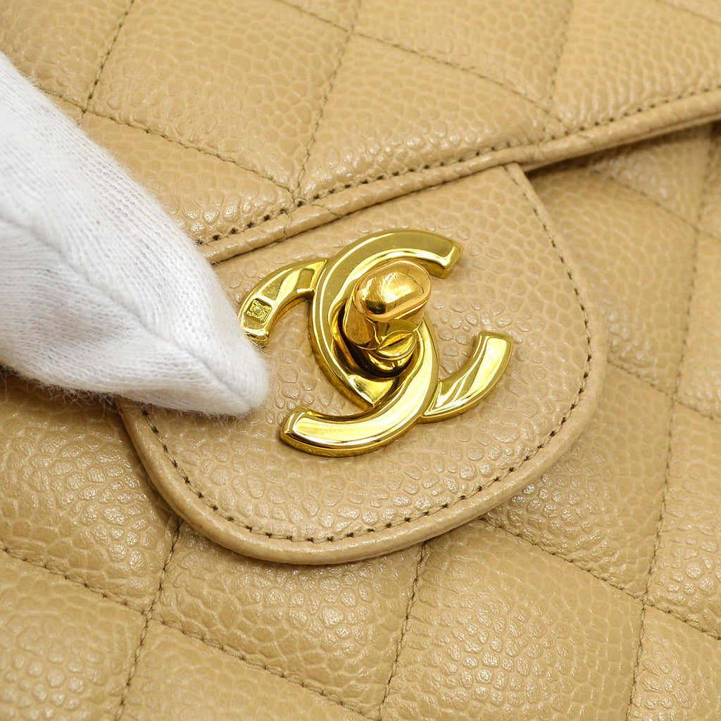 CHANEL 1994-1996 Beige Caviar Pocket Camera Bag Large