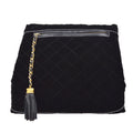 CHANEL 1986-1988 Fringe Hand Warmer Clutch Bag Black Velvet