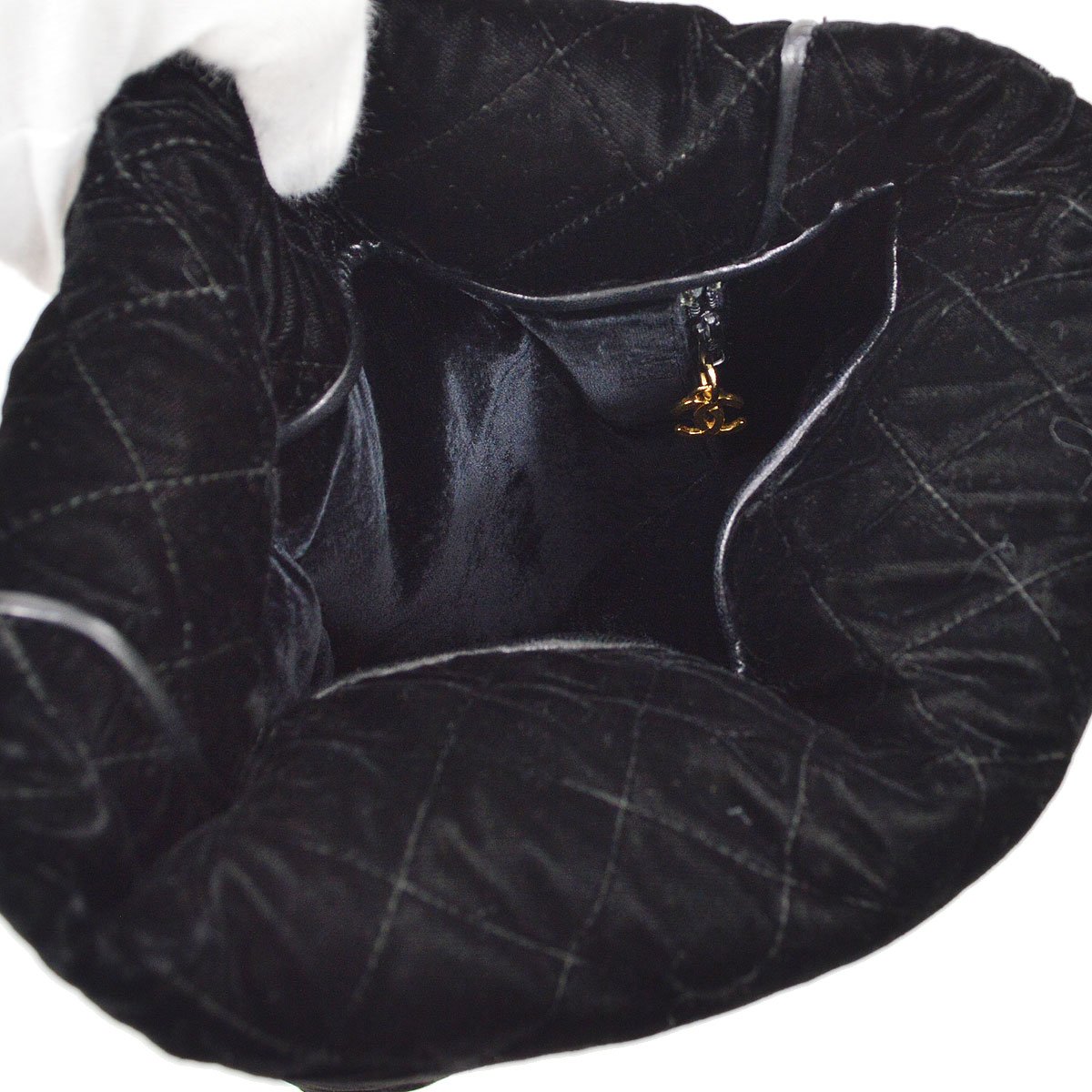CHANEL 1986-1988 Fringe Hand Warmer Clutch Bag Black Velvet