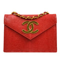 CHANEL * 1989-1991 Red Lizard Letter Flap Bag