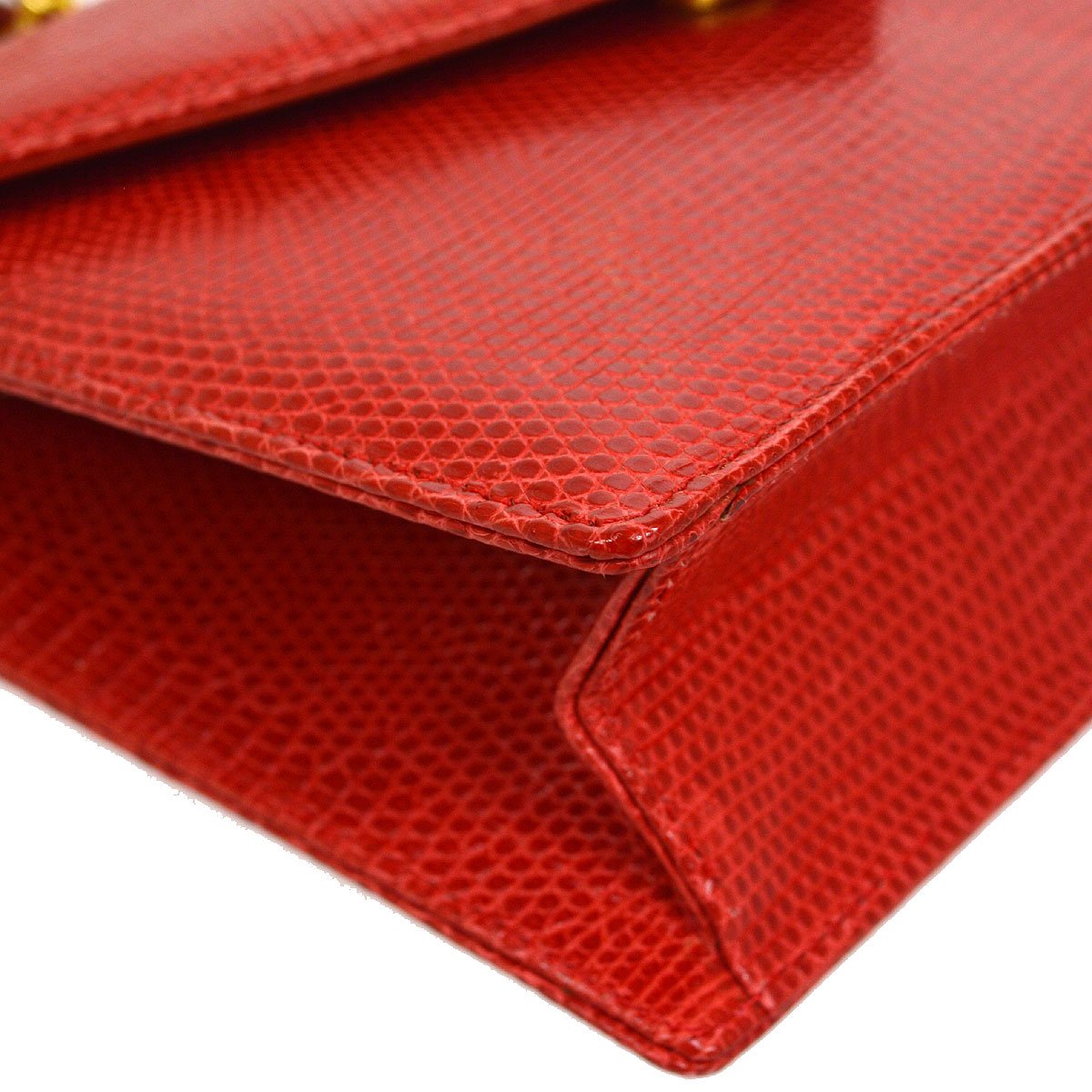 CHANEL * 1989-1991 Red Lizard Letter Flap Bag
