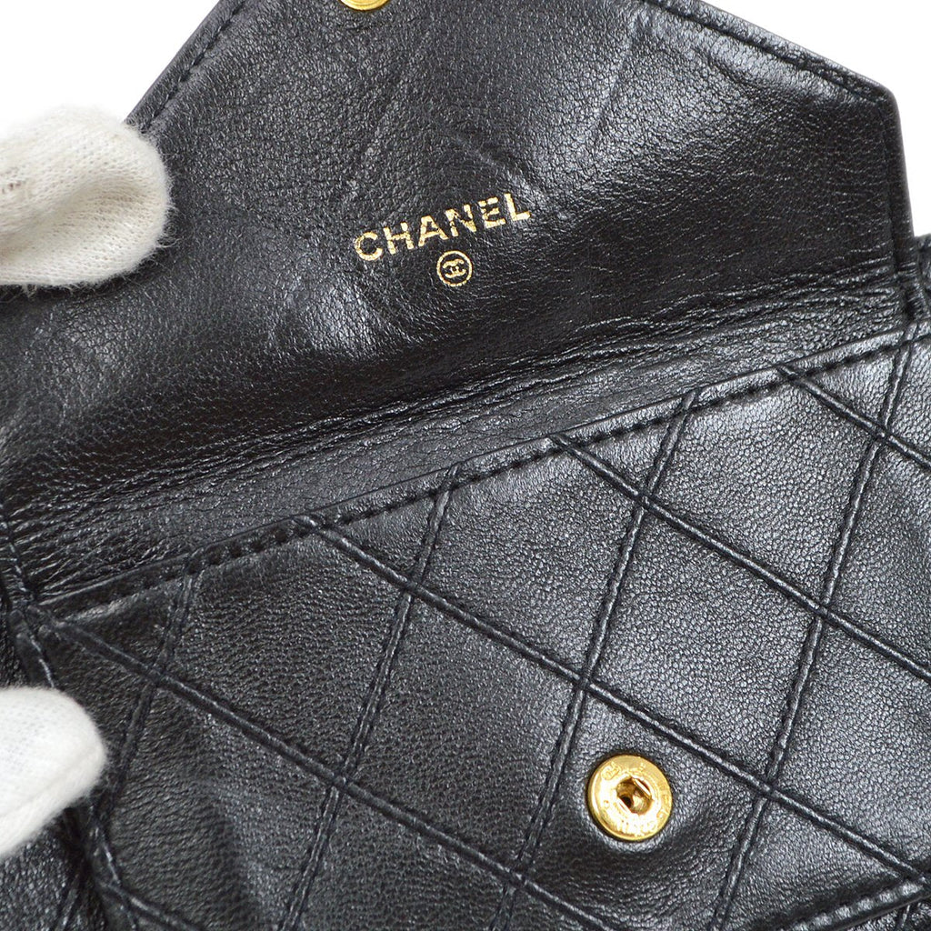 CHANEL 1980s Black Lambskin Cosmoline Pocket Bum Bag #75