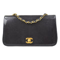 CHANEL * 1989-1991 Turnlock Full Flap Small Black Lizard